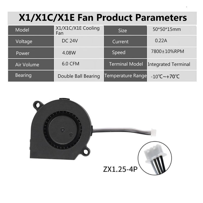 Arncysld 3D Printer DC24V Extruder Hotend Cooling Fan 5015 for Bambu Lab X1/X1C/X1E, 50x50x15mm with Dual Ball Bearing 4.08W 0.22A, Cooling Fan with Cable Line 7800 ± 10% RPM - Image 3